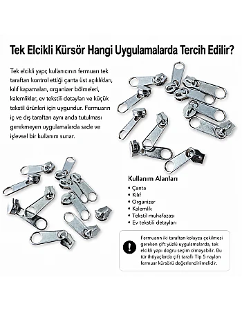 Tip 5 Tek Elcikli Naylon Fermuar Kürsörü – Nikel Zamak KRSTT5