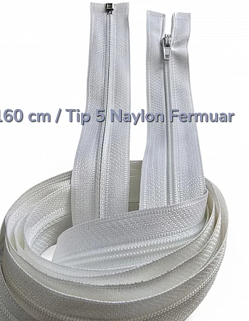 160 cm Beyaz Ferace Fermuarı | Açık Uçlu Uzun Giyim Fermuarı | ZP00160T5