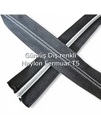 Naylon Gümüş Diş Renkli Şerit fermuar T 5 - SRTNYLGT5