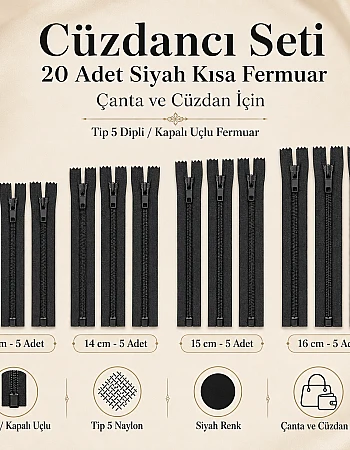 Cüzdancı Seti – , Çanta ve Cüzdan İçin Tip 5 20 Adet Siyah Kısa Fermuar Kapalı Uçlu Fermuar ST-0001T5