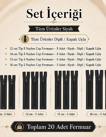 Cüzdancı Seti – , Çanta ve Cüzdan İçin Tip 5 20 Adet Siyah Kısa Fermuar Kapalı Uçlu Fermuar ST-0001T5