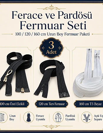 Terzi ve Ferace Atölyeleri İçin Uzun Fermuar Seti –  Hazır Tamir ve Üretim Paketi 3 Adet - ST-0005T5