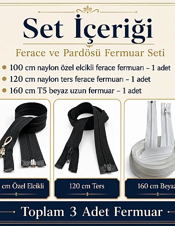 Terzi ve Ferace Atölyeleri İçin Uzun Fermuar Seti –  Hazır Tamir ve Üretim Paketi 3 Adet - ST-0005T5