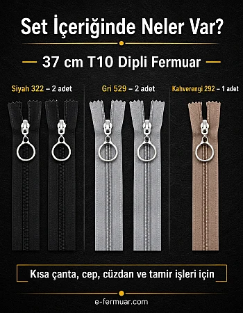 Terzi, Tadilatçı ve Çantacılar İçin Kalın Dişli T10  Fermuar Seti – 37 / 47 cm – 10 Adet - ST-0006T10