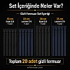 Çeşitli boyutlarda 20 adet gizli fermuar içeren set, terzi ve abiye ürünler için ideal.