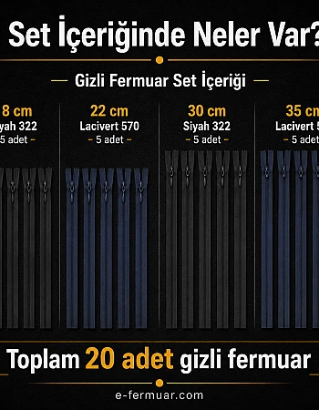 Abiye Atölyeleri ve Terzi İçin Gizli Fermuar Temel Seti – 18 / 22 / 30 / 35 cm – 20 Adet - ST-0008