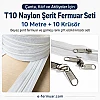 10 metre uzunluğunda T10 tipi naylon fermuar ve 10 adet krüsör içeren set.