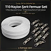 10 metre uzunluğunda dayanıklı T10 naylon fermuar ve 10 çekecek içeren set.