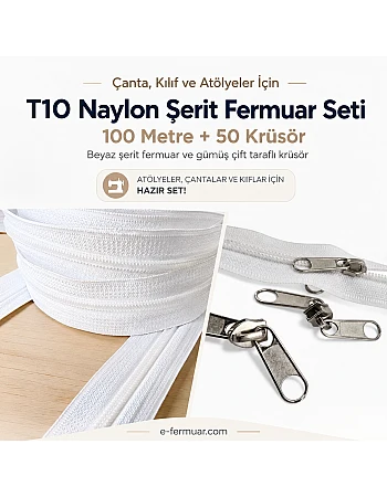 100 Metre T10 Naylon Şerit Fermuar + 50 Kürsör Atölye Paketi ST-0009T10-100M50C