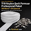 T10 tipi naylon fermuar, 100 metre uzunluk ve 50 adet çekecekle çanta ve kılıf projeleriniz için ideal.