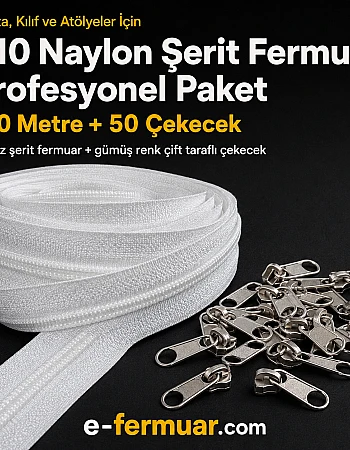 Atölyeler ve Çanta, Kılıf İçin T10 Naylon Şerit Fermuar Seti – 100 Metre + 50 Krüsör- ST-0009T10-100M50C