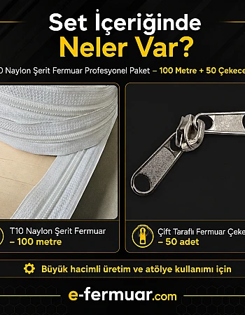 Atölyeler ve Çanta, Kılıf İçin T10 Naylon Şerit Fermuar Seti – 100 Metre + 50 Krüsör- ST-0009T10-100M50C