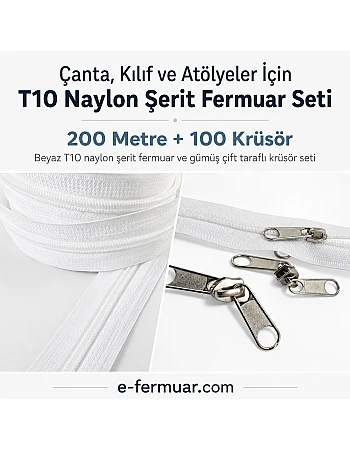 Atölye, Çanta ve Kılıf Üretimi İçin Tip 10 Naylon Şerit Fermuar Seti – 200 Metre + 100 Kürsör ST-0009T10-200M100C
