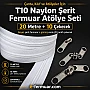 Atölyeler ve Çanta, Kılıf İçin T10 Naylon Şerit Fermuar Seti – 20 Metre + 10 Krüsör- ST-0009T10-20M10C
