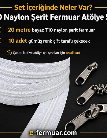 Atölyeler ve Çanta, Kılıf İçin T10 Naylon Şerit Fermuar Seti – 20 Metre + 10 Krüsör- ST-0009T10-20M10C