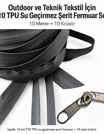T10 TPU Waterproof Zipper Tape Set for Technical Textiles and Outdoor Use – 10 Meters + 10 Sliders - ST-0010