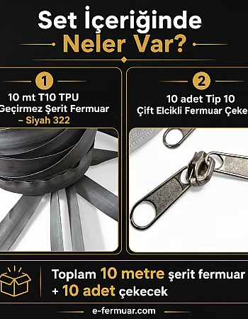 Teknik Tekstil ve Outdoor İçin T10 TPU Su Geçirmez Şerit Fermuar Seti – 10 Metre + 10 Çekecek - ST-0010