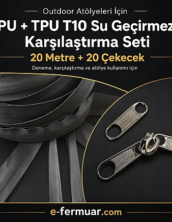 Outdoor Atölyeleri İçin PU + TPU Su Geçirmez T10  Şerit Fermuar Seti – 20 Metre + 20 Çekecek - ST-0011