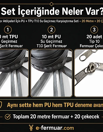 Outdoor Atölyeleri İçin PU + TPU Su Geçirmez T10  Şerit Fermuar Seti – 20 Metre + 20 Çekecek - ST-0011