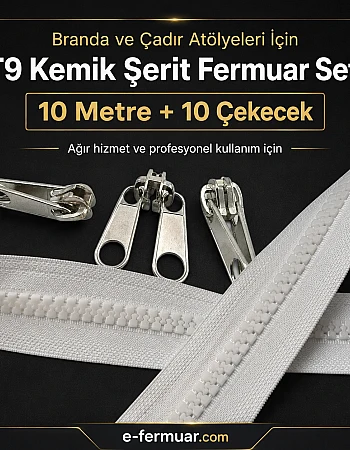 Çadır Atölyeleri ve Branda İçin T9 Kemik Şerit Fermuar Seti – 10 Metre + 10 Çekecek - ST-0012