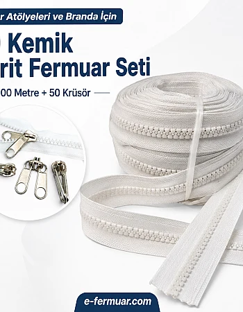 Çadır Atölyeleri ve Branda İçin T9 Kemik Şerit Fermuar Seti – 100 Metre + 50 Krüsör- ST-0012T9-100M50K