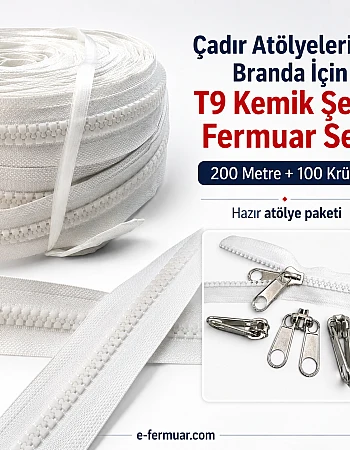 Çadır Atölyeleri ve Branda İçin T9 Kemik Şerit Fermuar Seti – 200 Metre + 100 Krüsör -ST-0012T9-200M100K