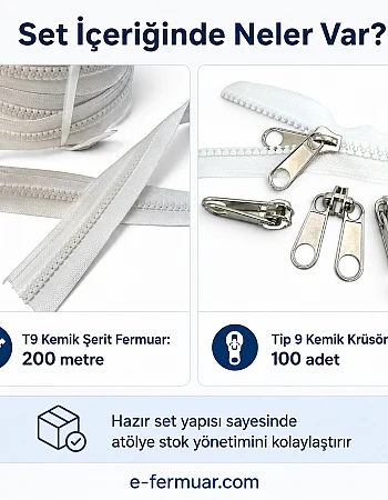 Çadır Atölyeleri ve Branda İçin T9 Kemik Şerit Fermuar Seti – 200 Metre + 100 Krüsör -ST-0012T9-200M100K