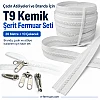 T9 tipi dayanıklı kemik şerit fermuar, 20 metre uzunluğunda ve 10 adet çekme aparatı içerir.