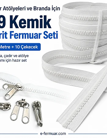 Çadır Atölyeleri ve Branda İçin T9 Kemik Şerit Fermuar Seti – 20 Metre + 10 Çekecek - ST-0012T9-20M10K