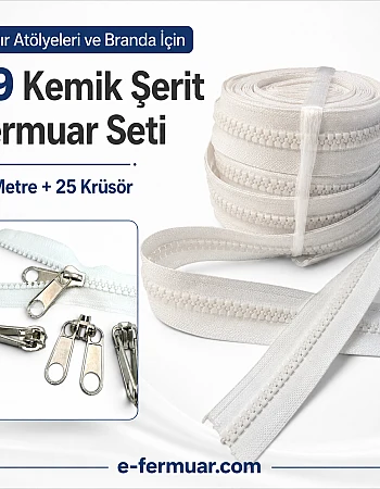 Çadır Atölyeleri ve Branda İçin T9 Kemik Şerit Fermuar Seti – 50 Metre + 25 Krüsör- ST-0012T9-50M25K