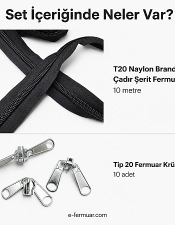 Nylon Tape Zipper Set for Tarp and Tent Workshops - #8, 32.8 Feet + 10 Sliders - ST-0013