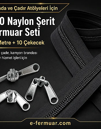 Çadır Atölyeleri ve Branda İçin T20 Naylon Şerit Fermuar Seti – 10 Metre + 10 Çekecek - ST-0013