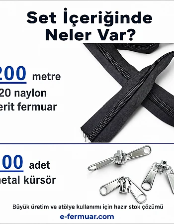 Çadır Atölyeleri ve Branda İçin T20 Naylon Şerit Fermuar Seti – 200 Metre + 100 Krüsör - ST-0013T20-200M100C