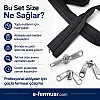 200 metre uzunluğa sahip T20 naylon şerit fermuar ve 100 adet krüsör içeren set.