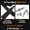 T20 Naylon Şerit Fermuar Seti, 20 metre uzunluğunda ve 10 adet krüsör içerir, branda ve çadır atölyeleri için ideal.