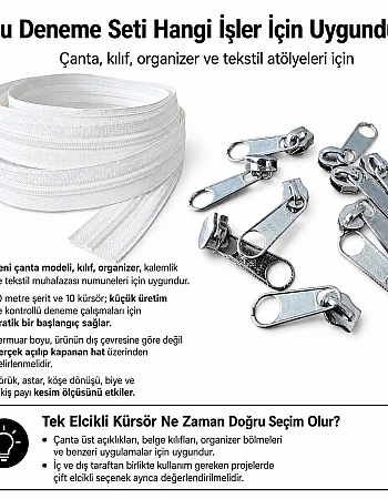 Tip 10 Naylon Şerit Fermuar Başlangıç Seti – 10 Metre + 10 Tek Elcikli Kürsör ST-T10T-NAYLON-10M10C