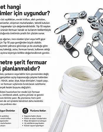 Atölye, Çanta ve Kılıf Üretimi İçin Tip 10 Naylon Şerit Fermuar Seti – 50 Metre + 25 Tek Elcikli Kürsör ST-T10T-NAYLON-50M25C