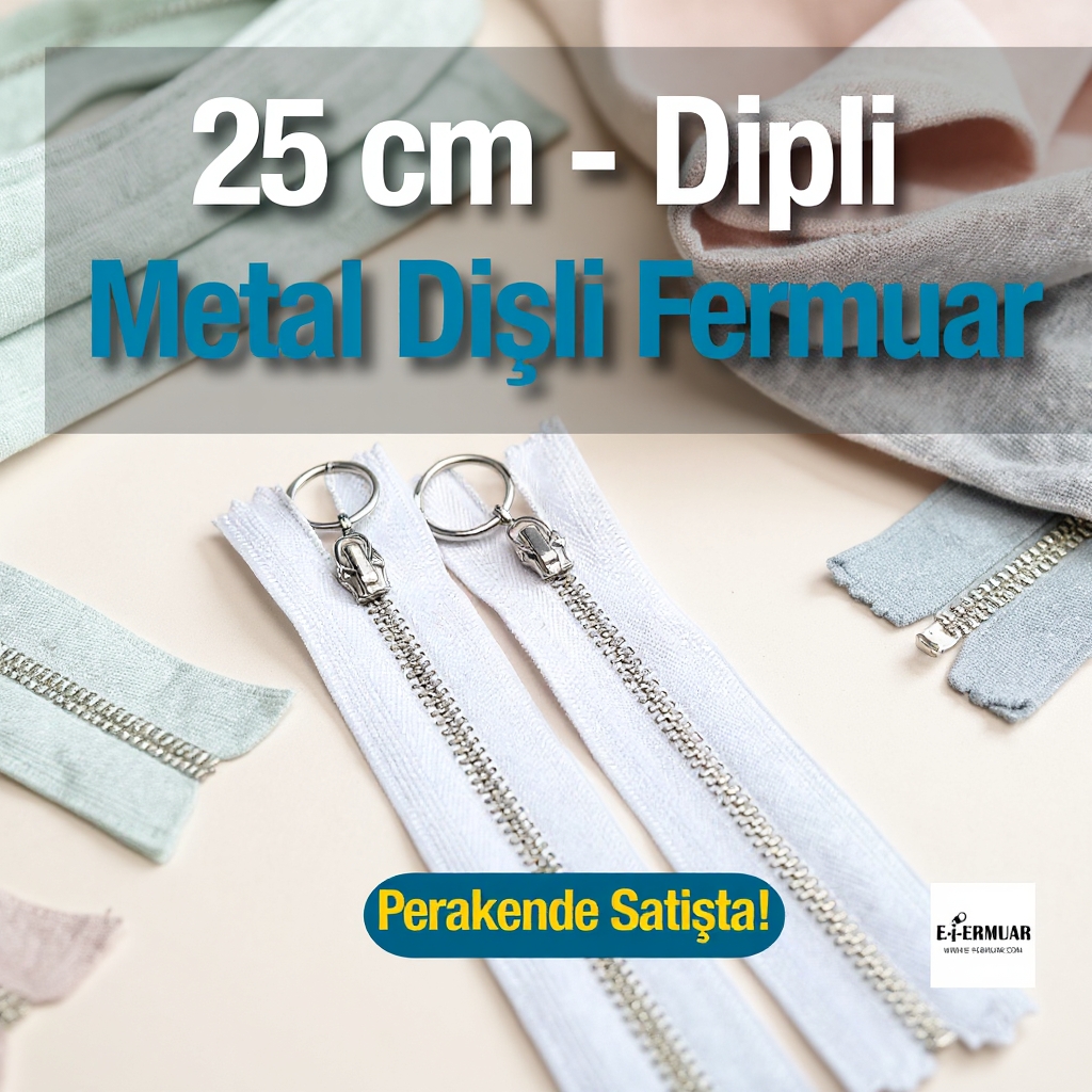 Metal Fermuar 25 cm T 5 Metal Dişli Beyaz Dipli  ZPHSN0025T5