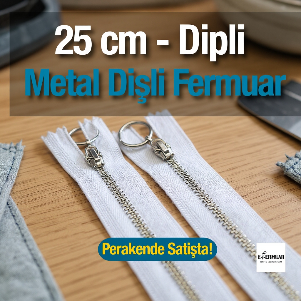 Metal Fermuar 25 cm T 5 Metal Dişli Beyaz Dipli  ZPHSN0025T5