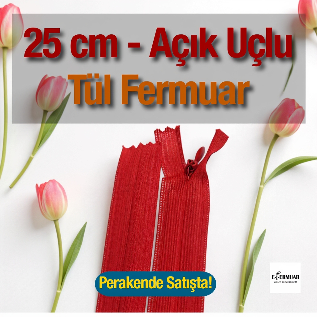 Gizli Fermuar 25 cm Tül Elbise ve Etek Fermuarı ZPHSN0025TUL