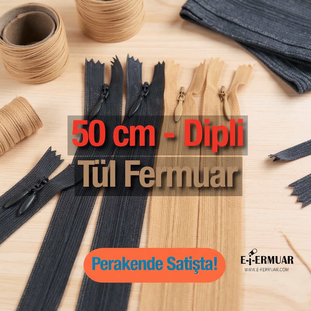 Gizli Fermuar 50 cm Tül Elbise ve Etek Fermuarı ZPHSN0050TUL