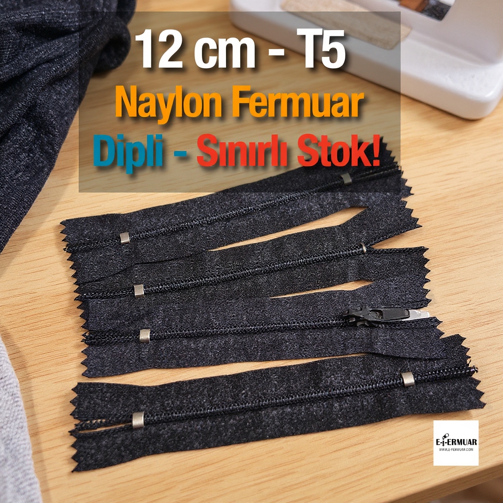 Naylon Cep Fermuarı 12 cm  Dipli -  NC0012T5