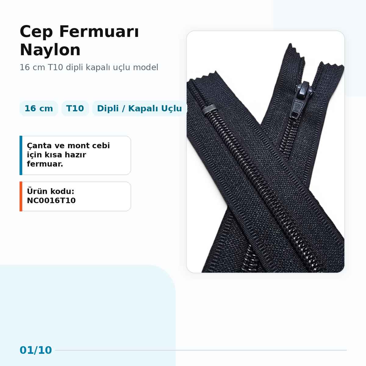 16 cm Nylon #5 Closed-End Pocket Zipper NC0016T10
