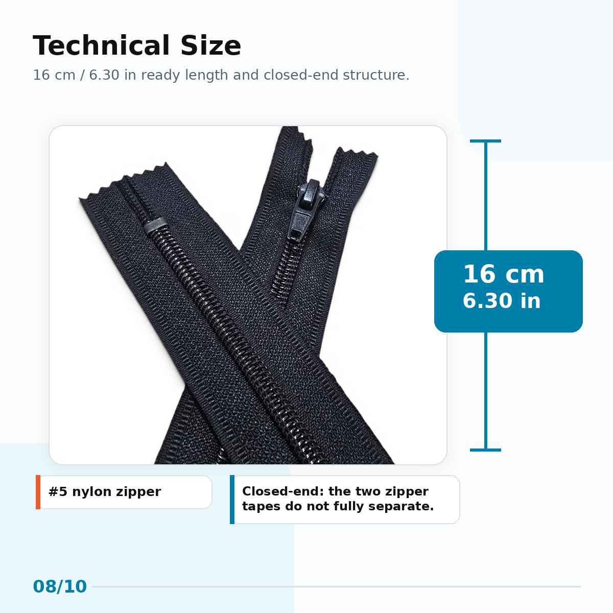 16 cm Nylon #5 Closed-End Pocket Zipper NC0016T10