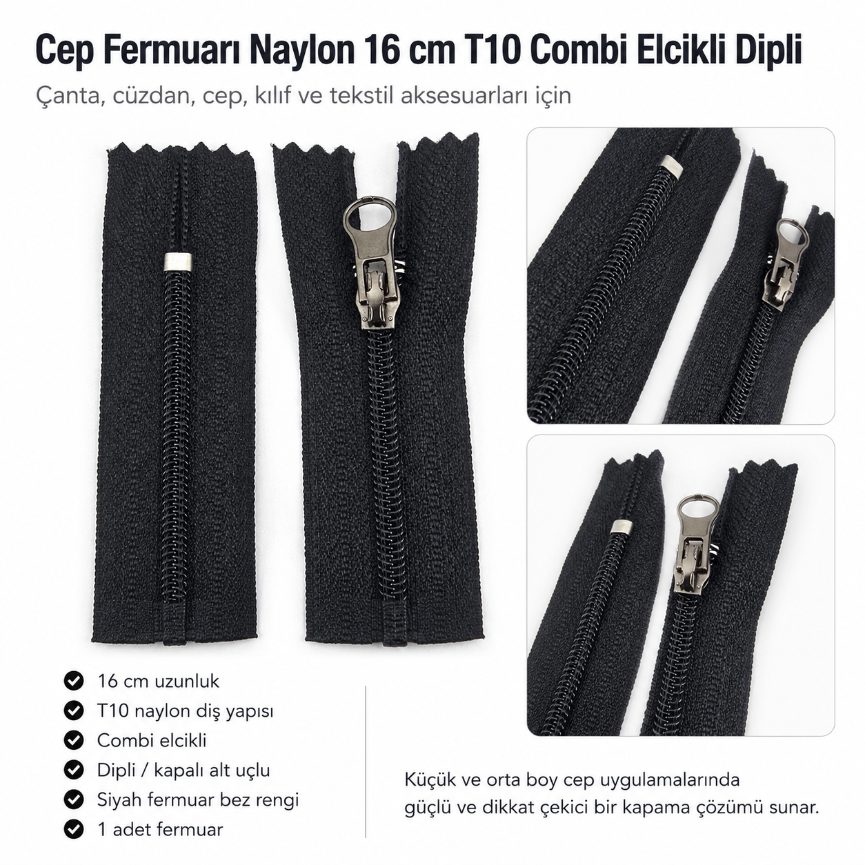 Naylon Cep Fermuarı 16 Cm Combi Elcikli Dipli -  NC0016T10C