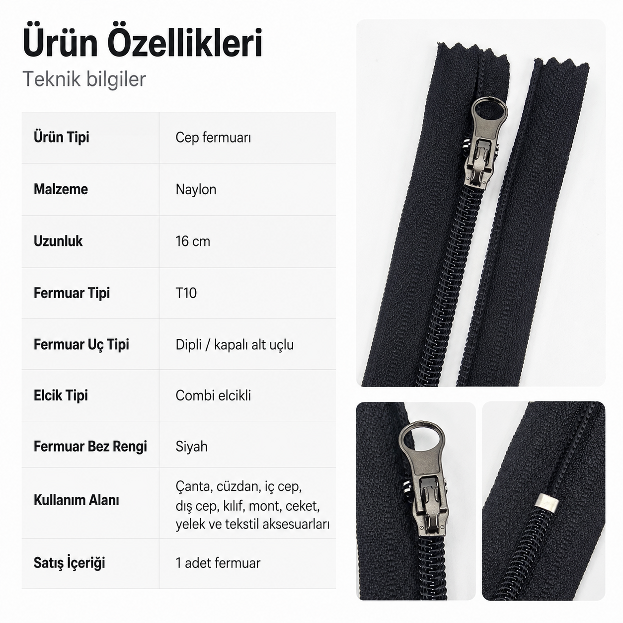 Naylon Cep Fermuarı 16 Cm Combi Elcikli Dipli -  NC0016T10C