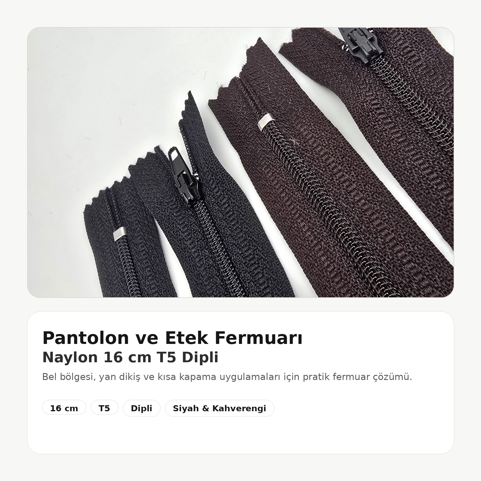 Naylon Cep Fermuarı 16 Cm Dipli -  NC0016T5