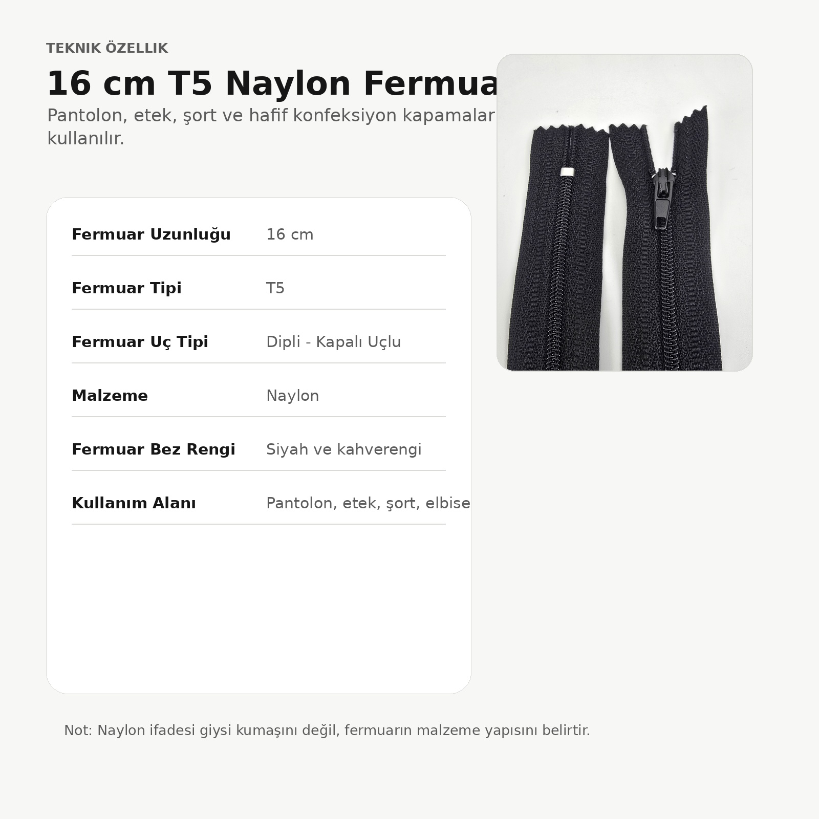 Naylon Cep Fermuarı 16 Cm Dipli -  NC0016T5