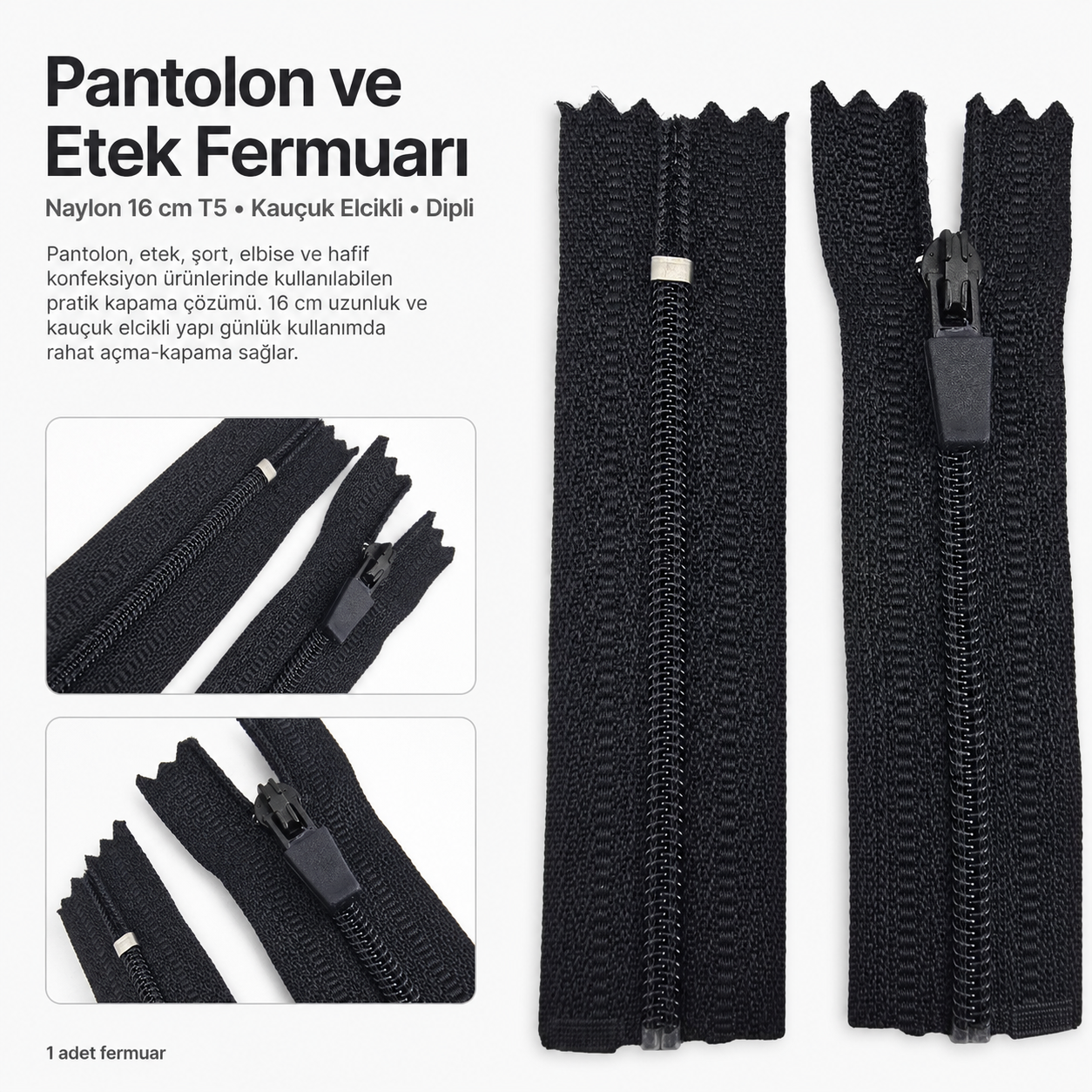 Naylon Cep Fermuarı 16 Cm Özel Elcikli Dipli -  NC0016T5Ö