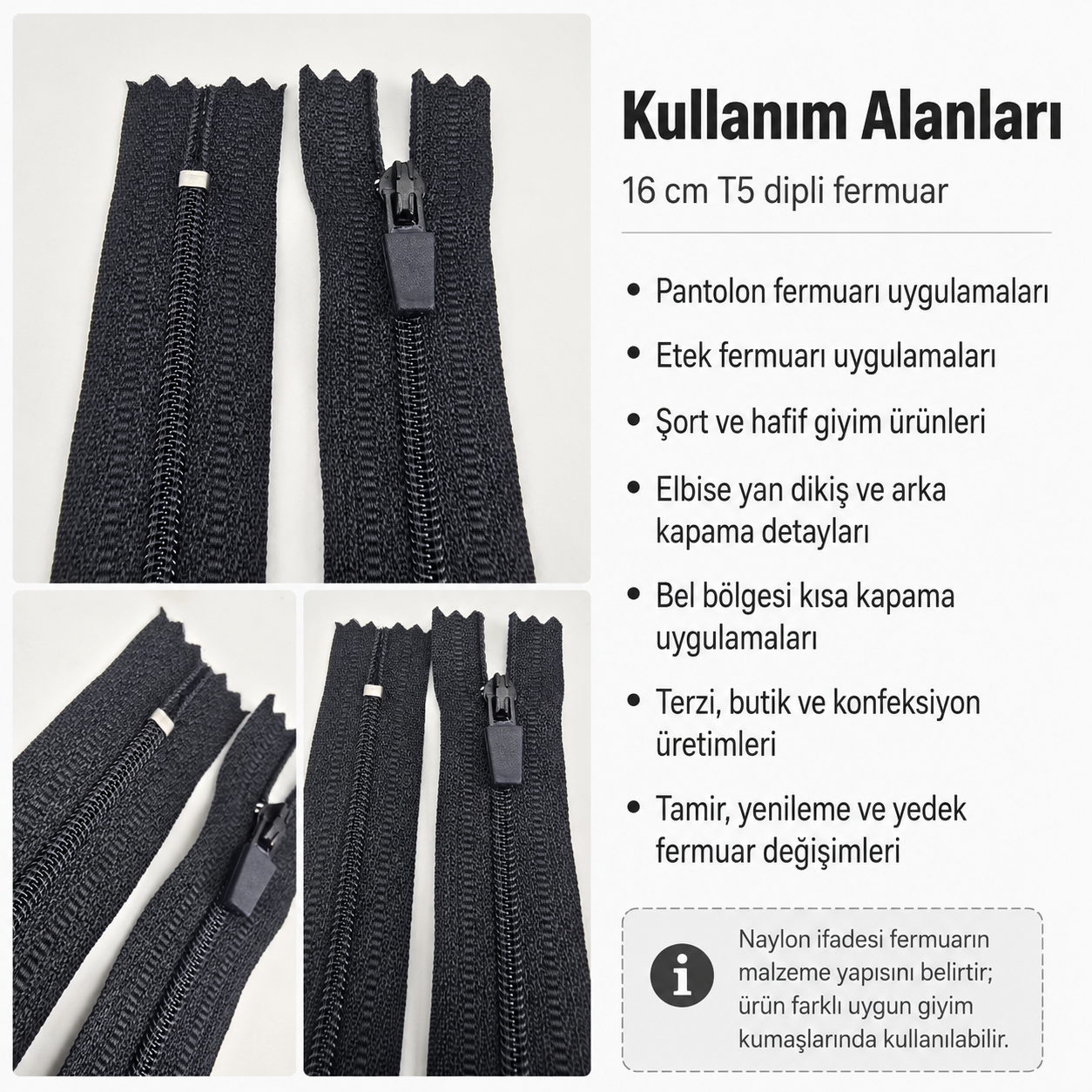 Naylon Cep Fermuarı 16 Cm Özel Elcikli Dipli -  NC0016T5Ö